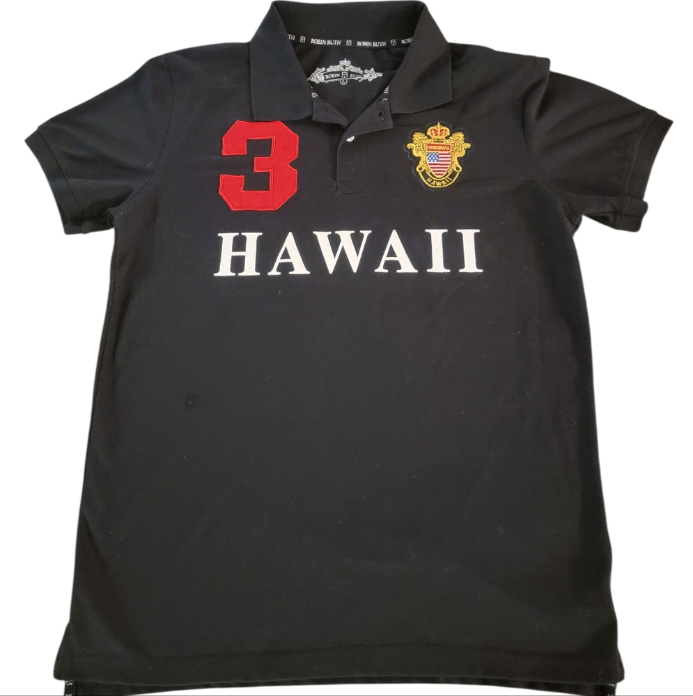 Robin Ruth Hawaii Black #3 Cotton Polo Short Sleeve Shirt Size Large PRE-OWNED